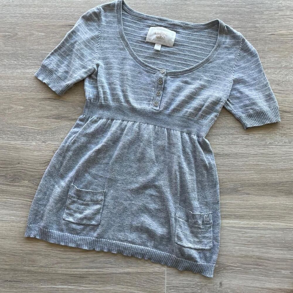 VTG Limited Too Grey & White Knit Babydoll Short Sleeve Sweater Y2K Bella READ